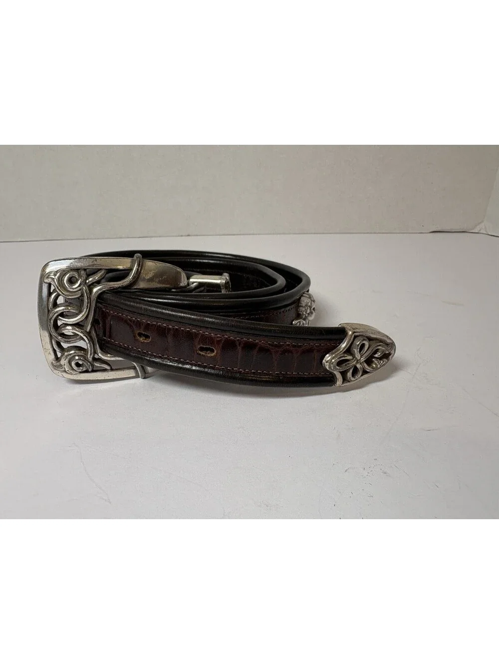 Nadim Western 90’s Brown Leather Belt Angel Concho Alligator Textured Sz XL VGT